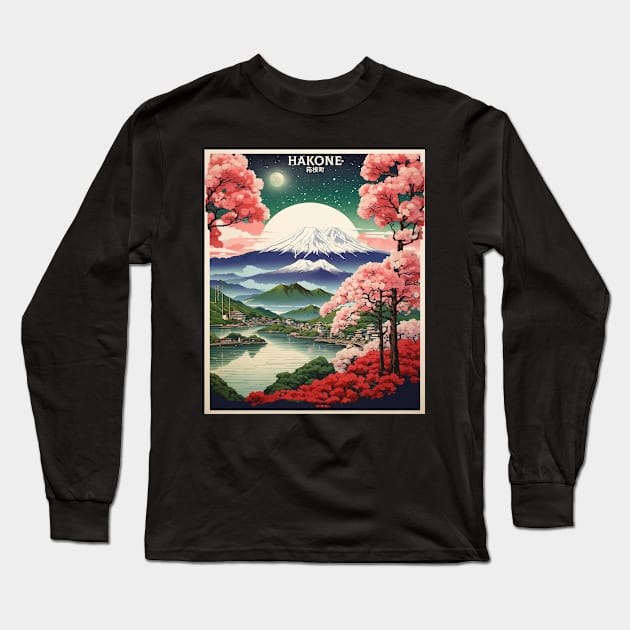 Japan Mt. Fuji Cherry Blossom Starry Night Vintage Tourism Travel Poster Long Sleeve T-Shirt by TravelersGems